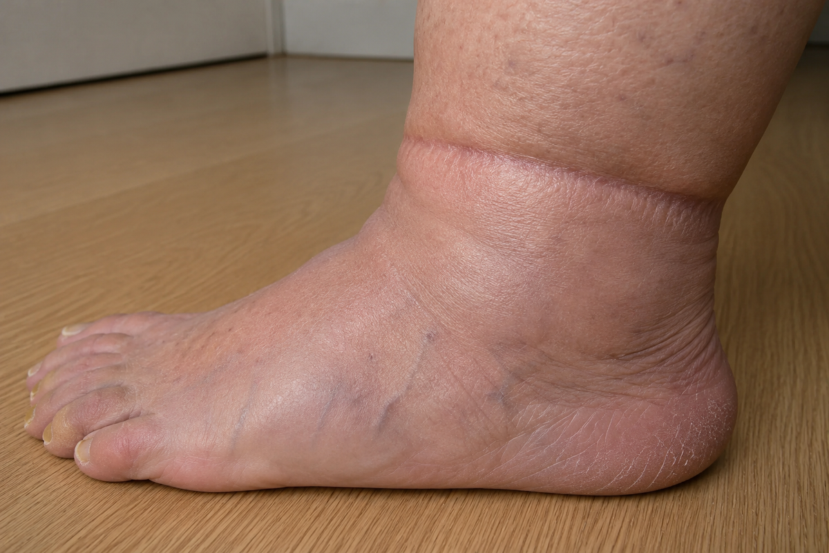 Close-up of an ordinary ankle sock cuff against the skin above the ankle