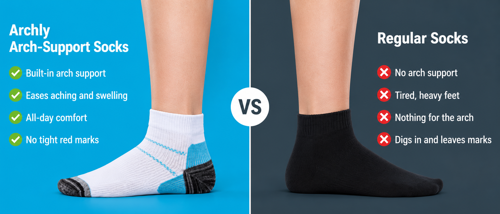 Archly compared with regular socks