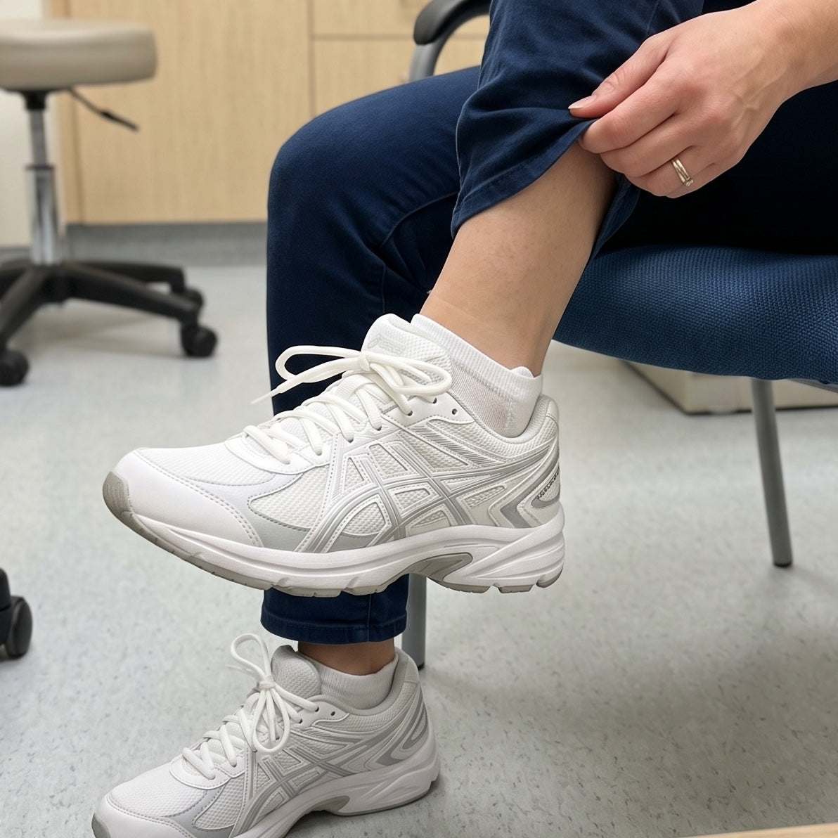 Podiatrist examining a foot